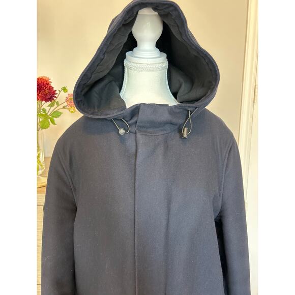 COS | Navy Blue Wool Blend Hooded Parka Coat | 38R - Picture 3 of 14